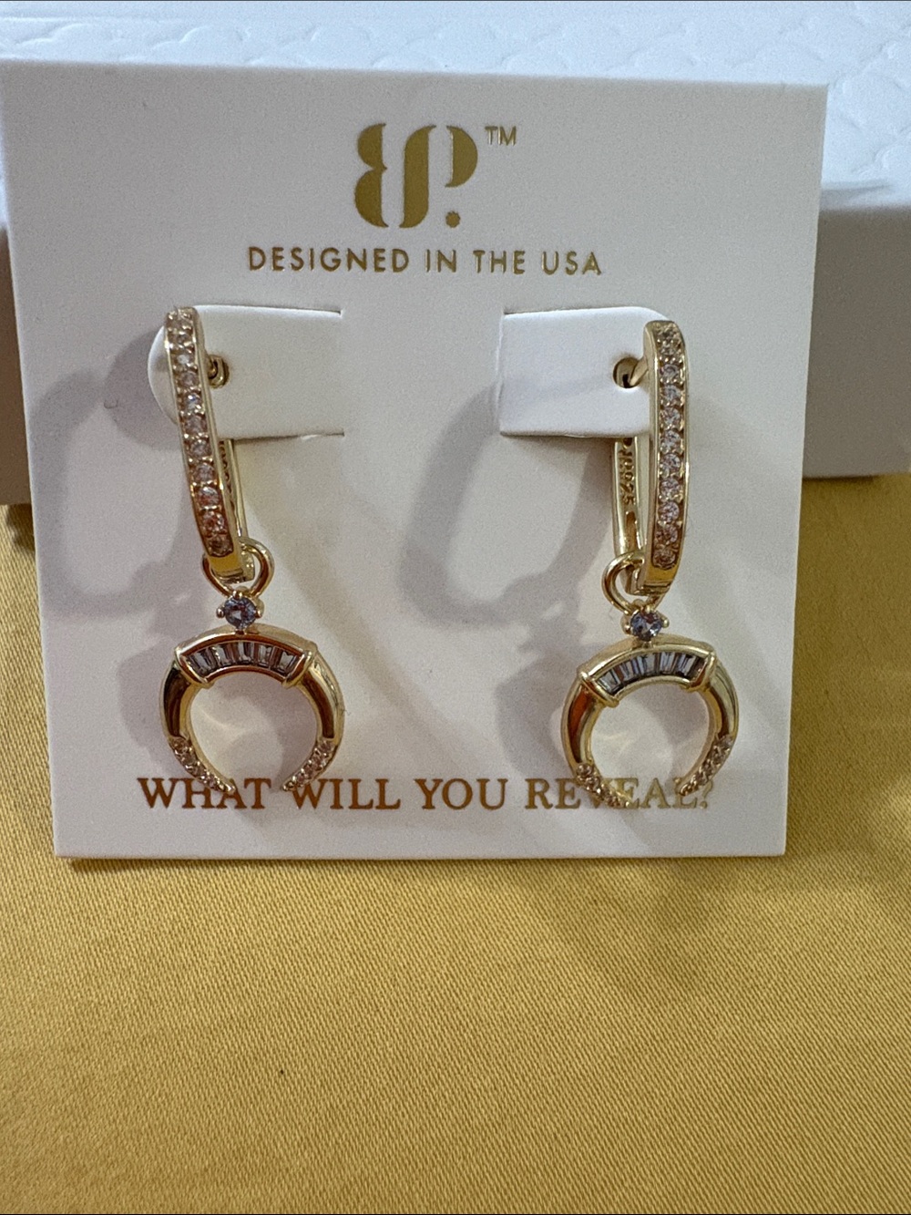 Sterling Club Vermeil Gold Drop Hoop Earrings with Crystal Accents